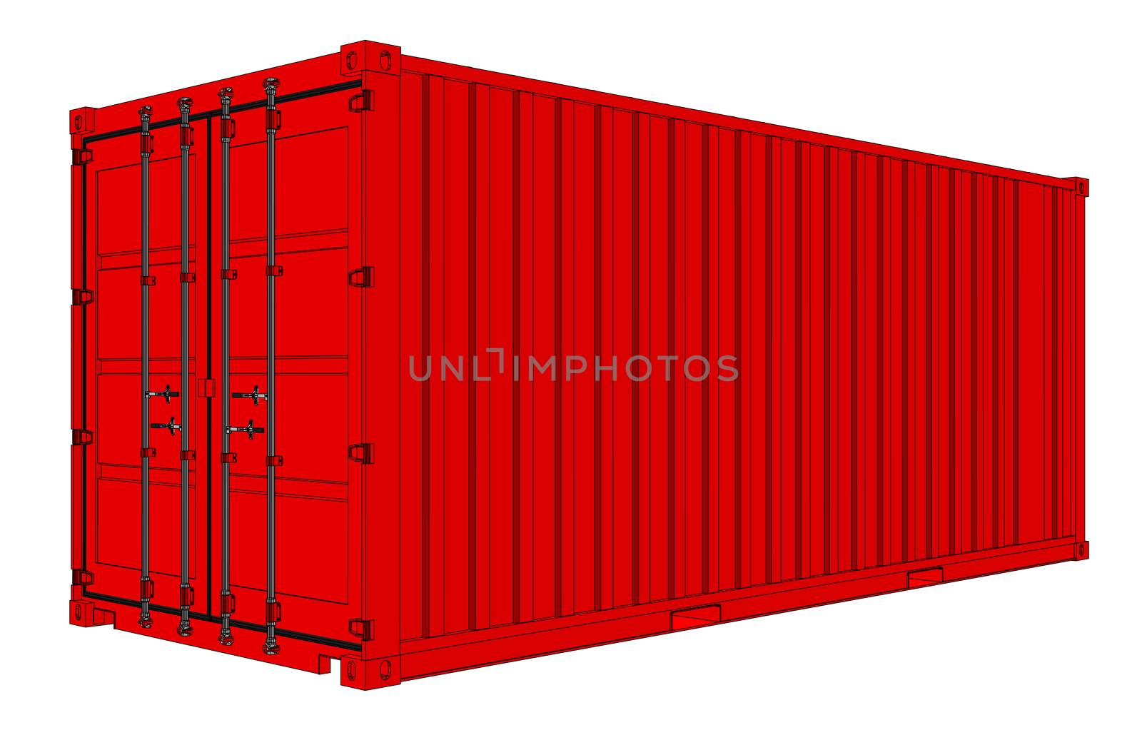 Red cargo container. Transportation template. 3d illustration