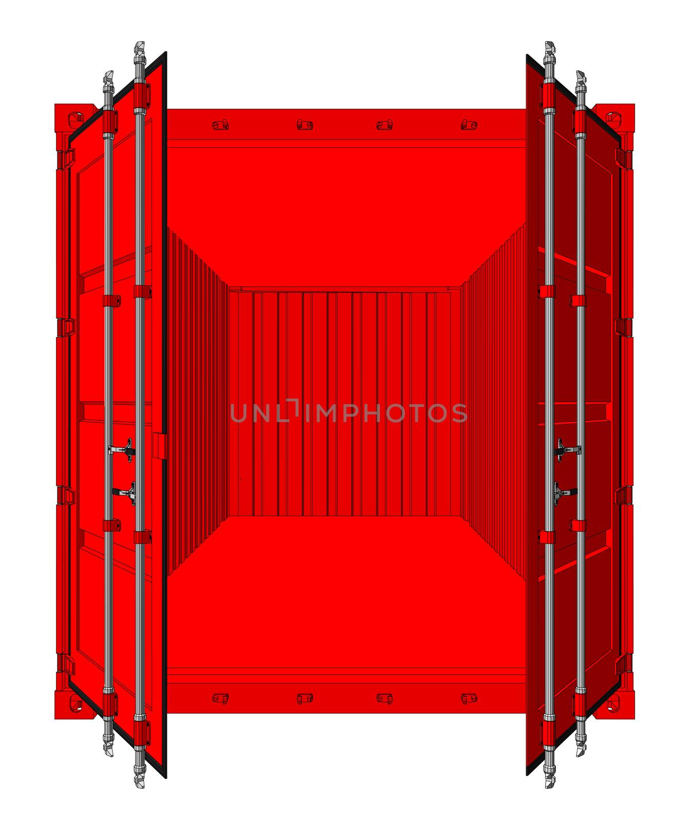 Open cargo container isolated on white background. 3d illustration