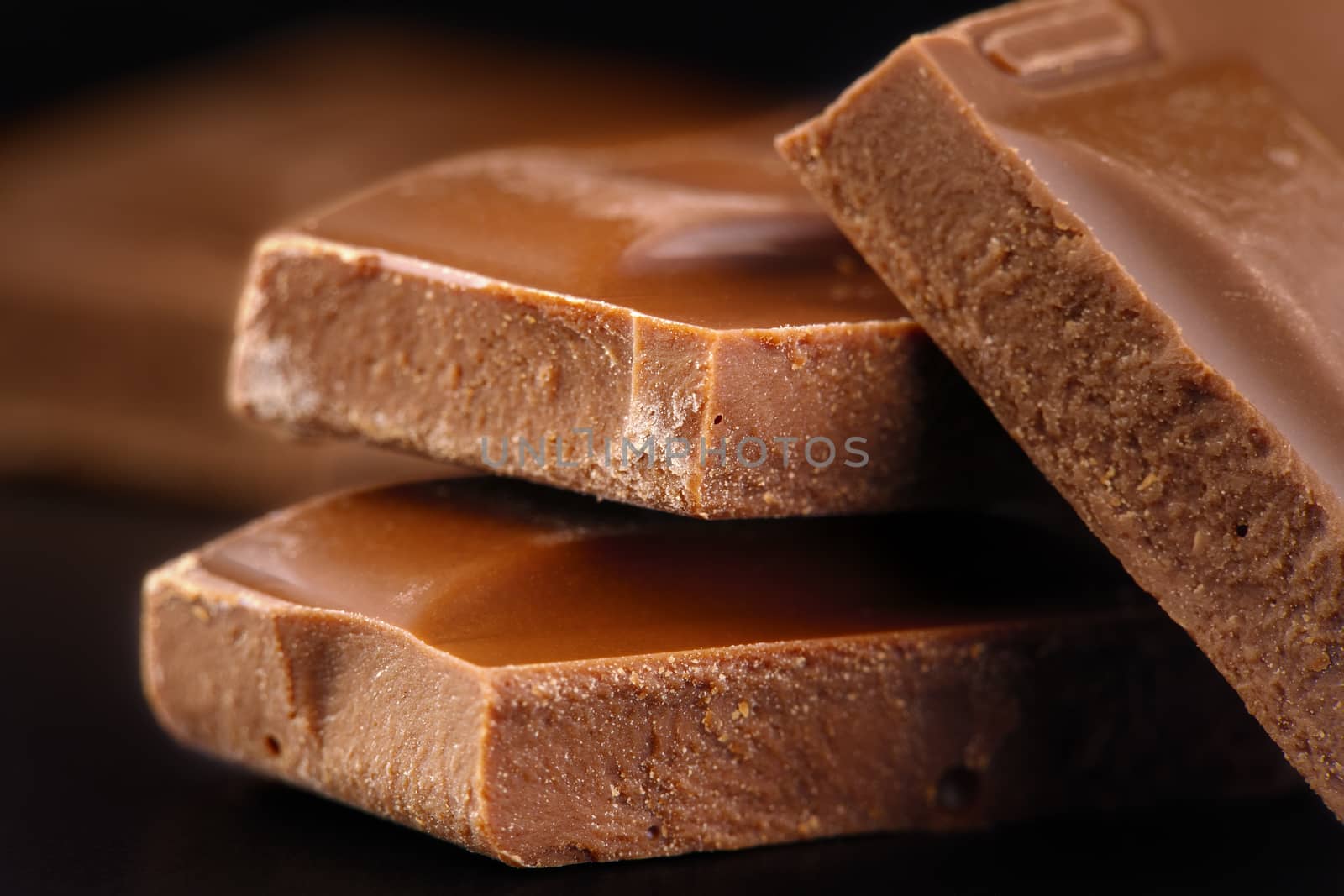 close-up of several pieces of milk chocolate