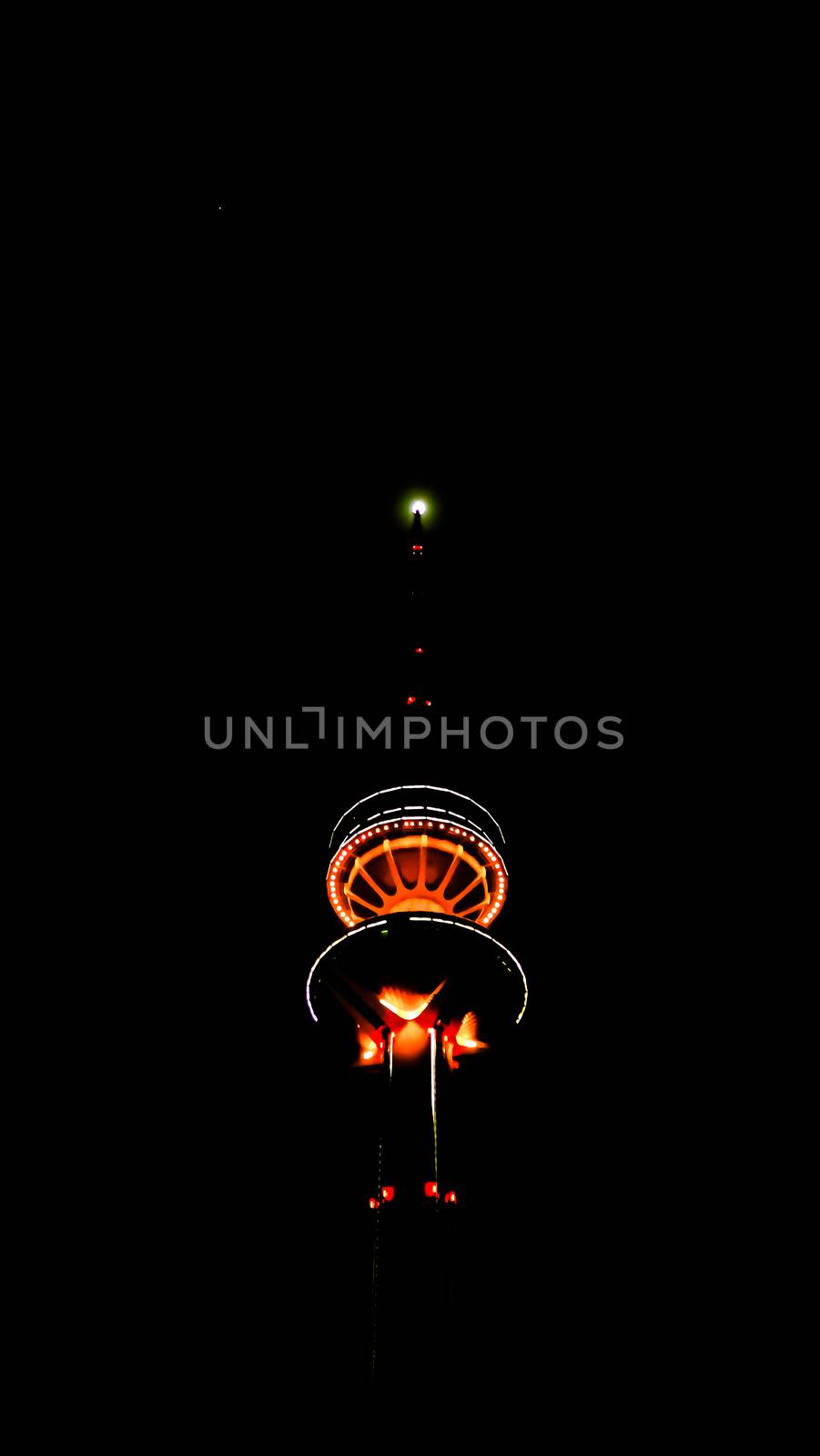 night Exterior view to Kuwait Telecommunications Tower aka Liber by homocosmicos