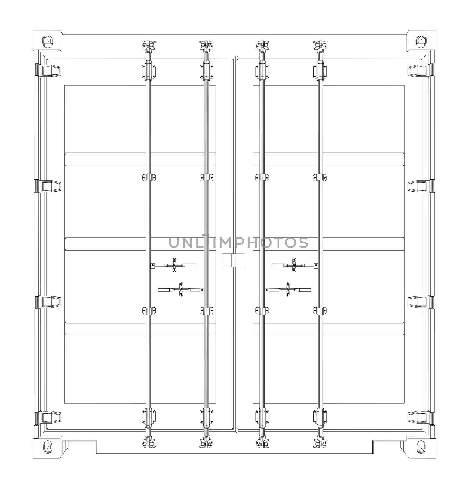 Cargo container on white background. Wire-frame style. 3d illustration