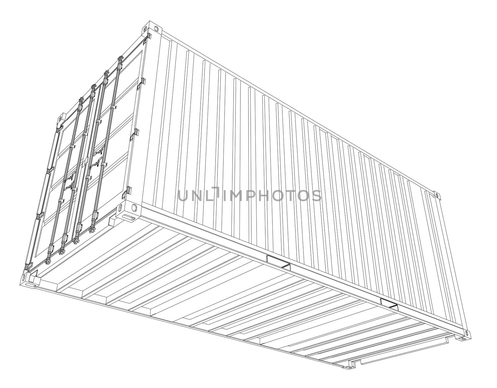 Cargo container on white background. Wire-frame style. 3d illustration