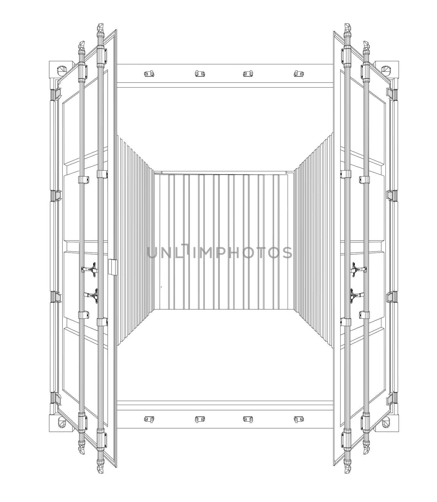 Open Empty Cargo Container. Wire-frame style. 3d illustration