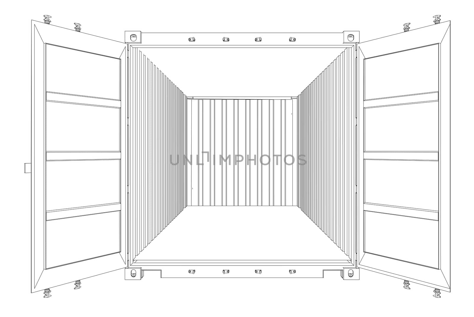 Open Empty Cargo Container. Wire-frame style. 3d illustration