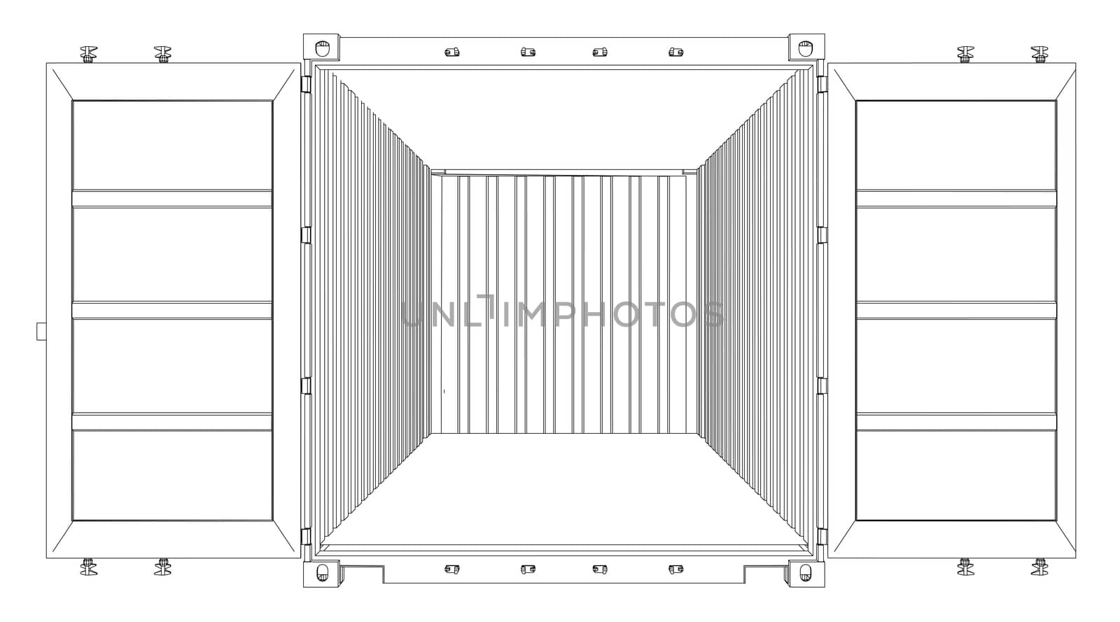 Open Empty Cargo Container. Wire-frame style. 3d illustration