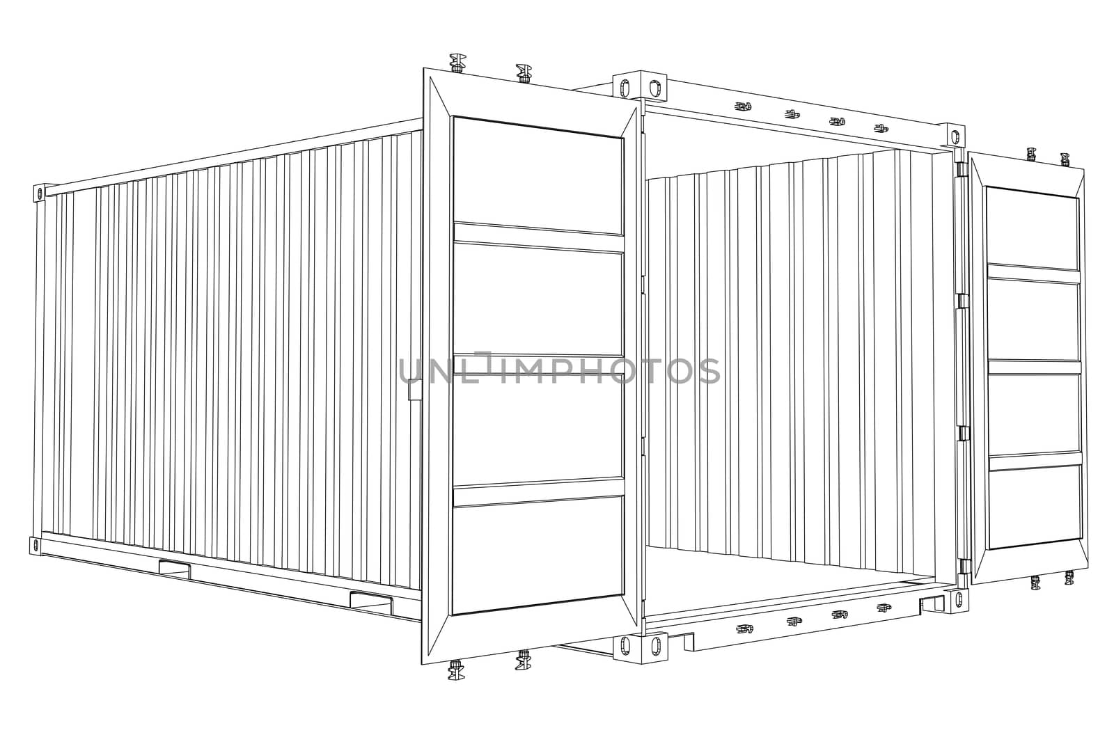 Open Empty Cargo Container. Wire-frame style. 3d illustration