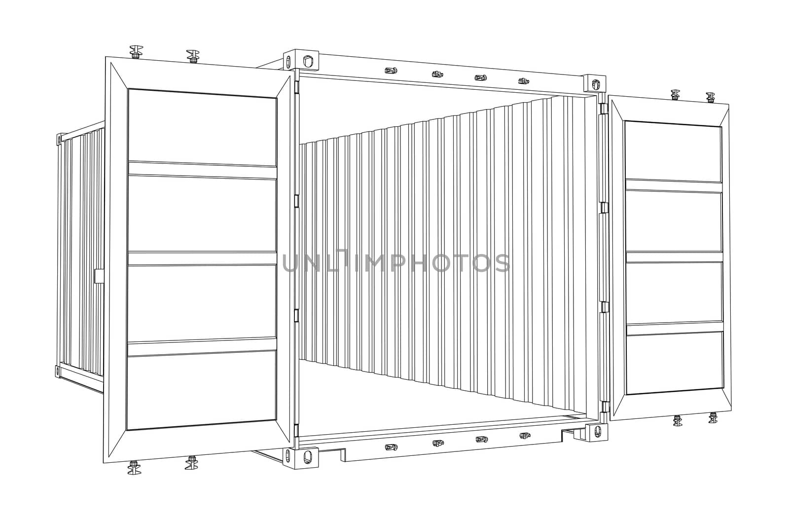 Open Empty Cargo Container. Wire-frame style by cherezoff