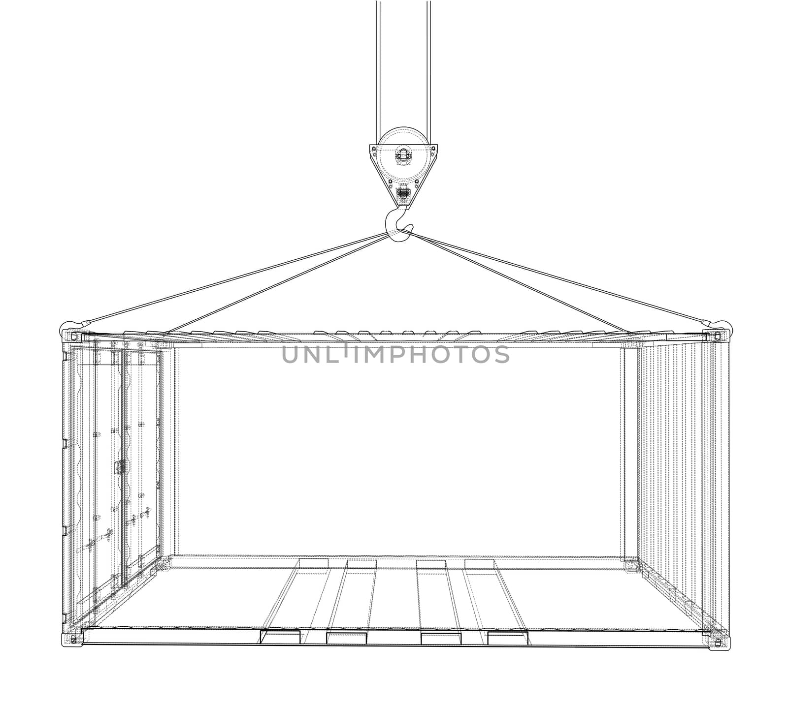 Cargo container on white background. Wire-frame style. 3d illustration