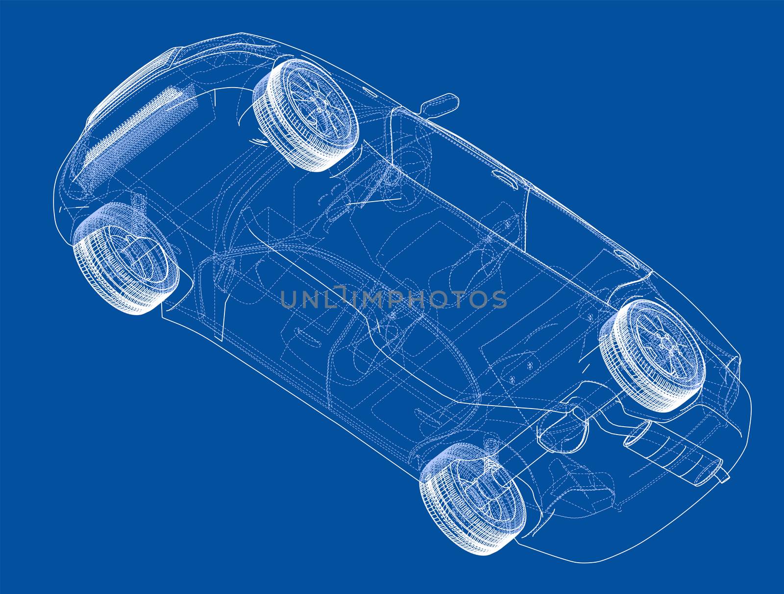 Concept car sketch. 3d illustration. Wire-frame style