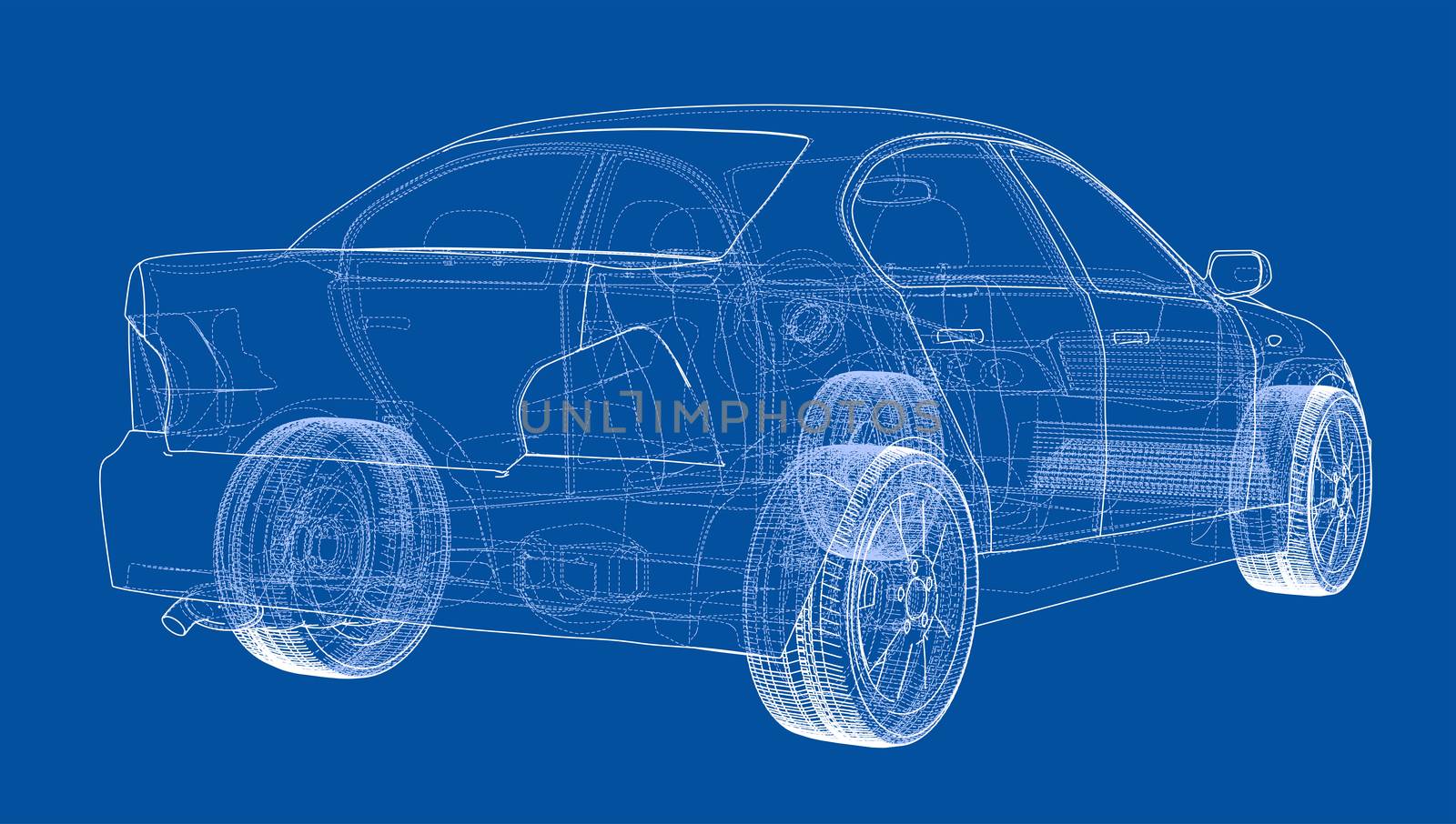 Concept car outline. 3d illustration. Wire-frame style