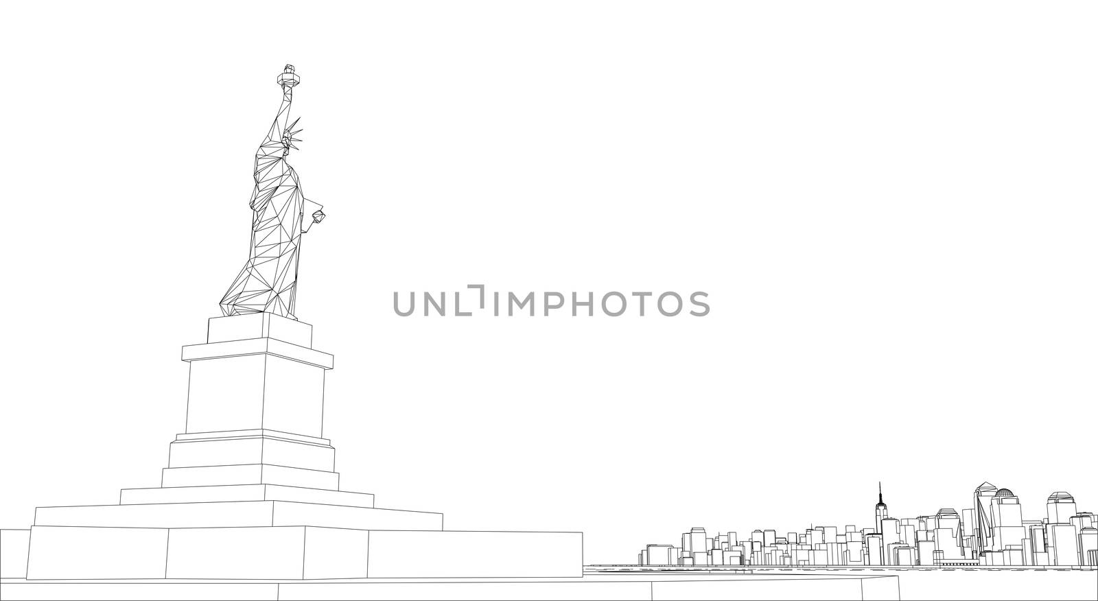 Wire-frame New York City, Blueprint Style. 3D Rendering. Architecture Design Background