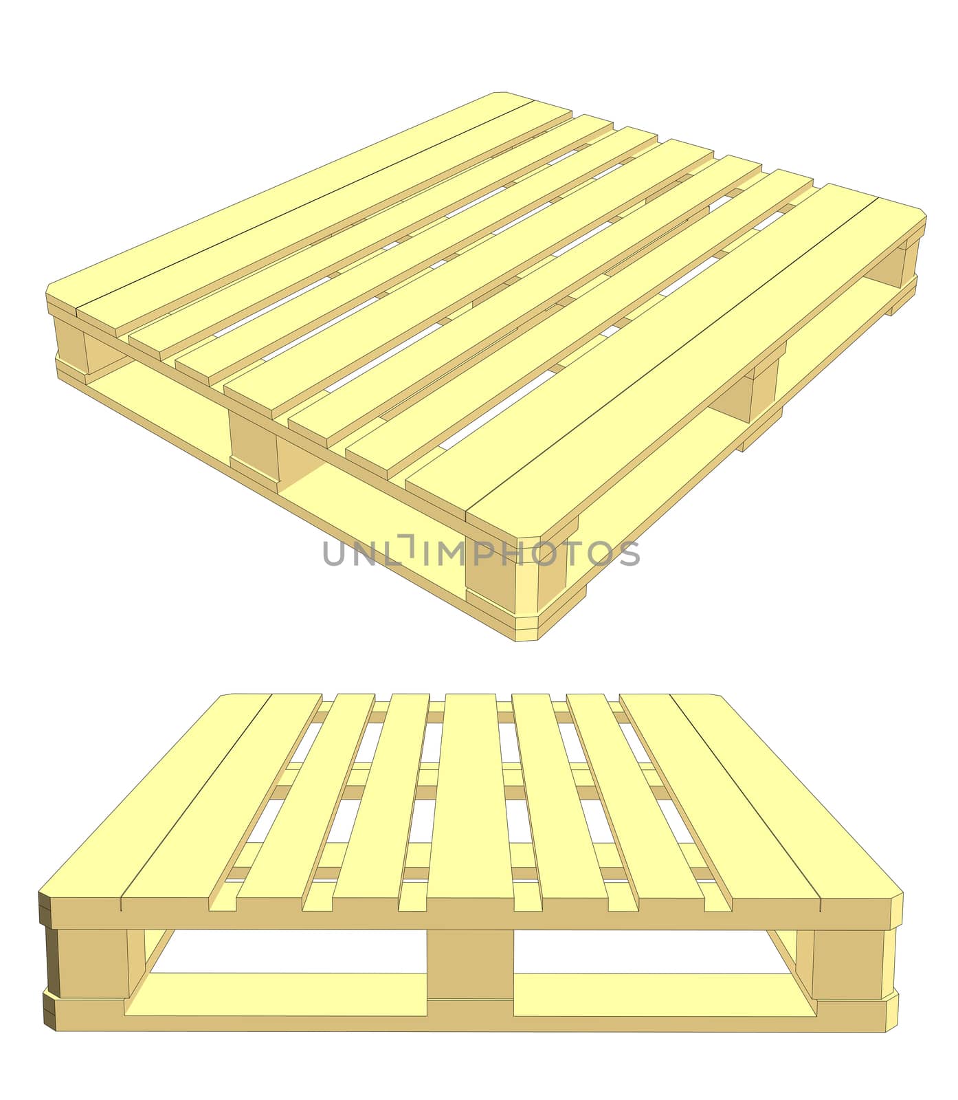 Set of wooden pallet on white background. 3d illustration