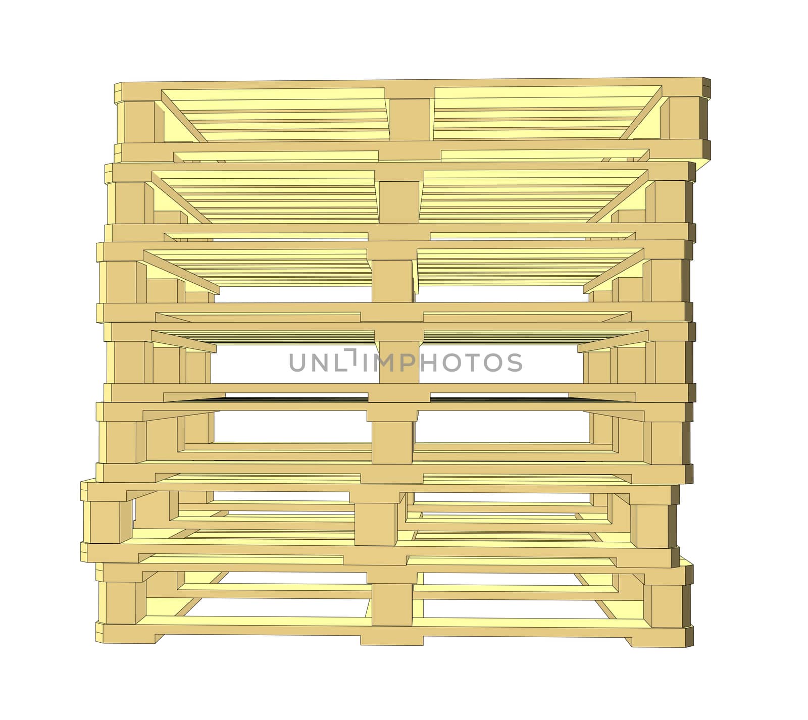 Wooden pallets. Isolated on white. 3d illustration
