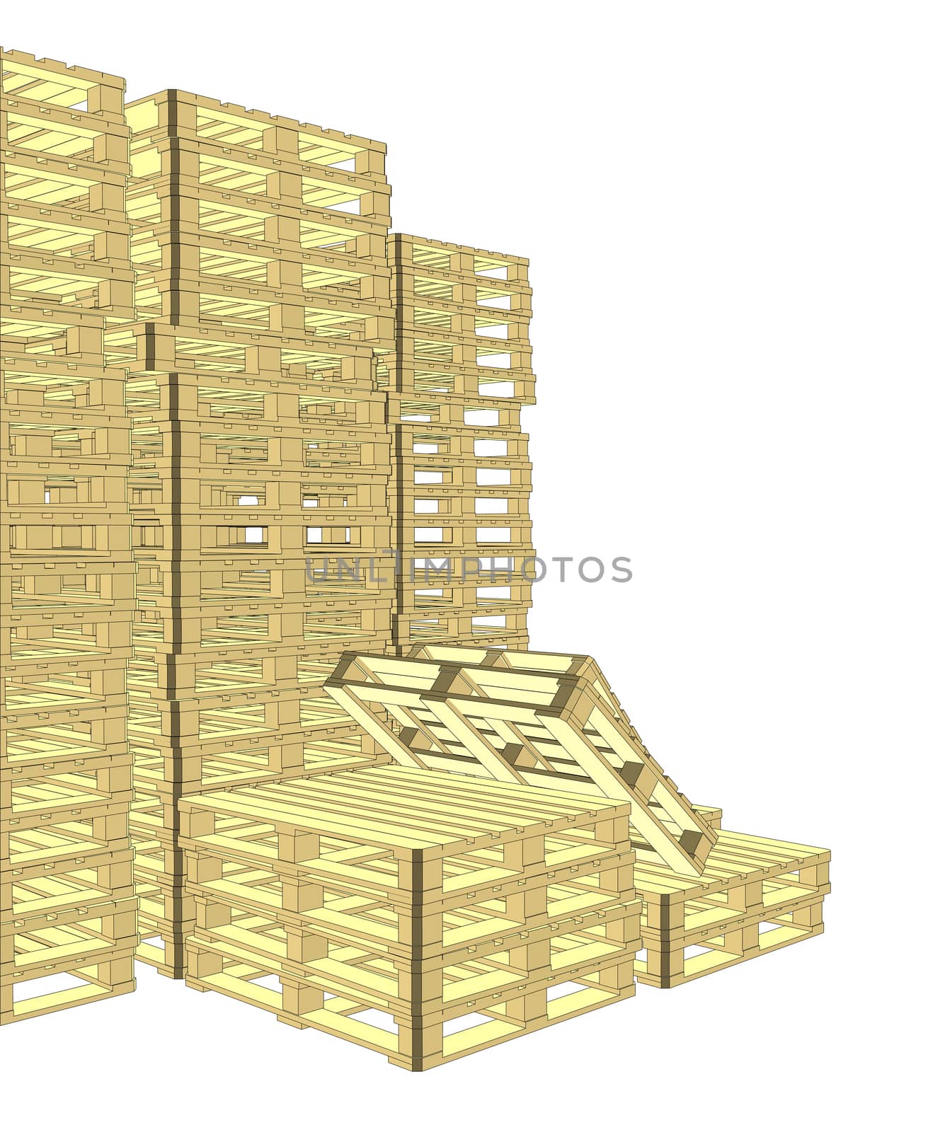 Wooden pallets. Isolated on white. 3d illustration