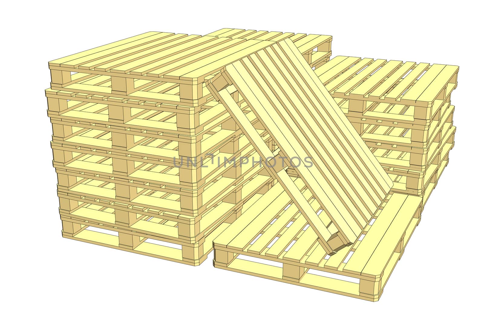 Wooden pallets. Isolated on white. 3d illustration