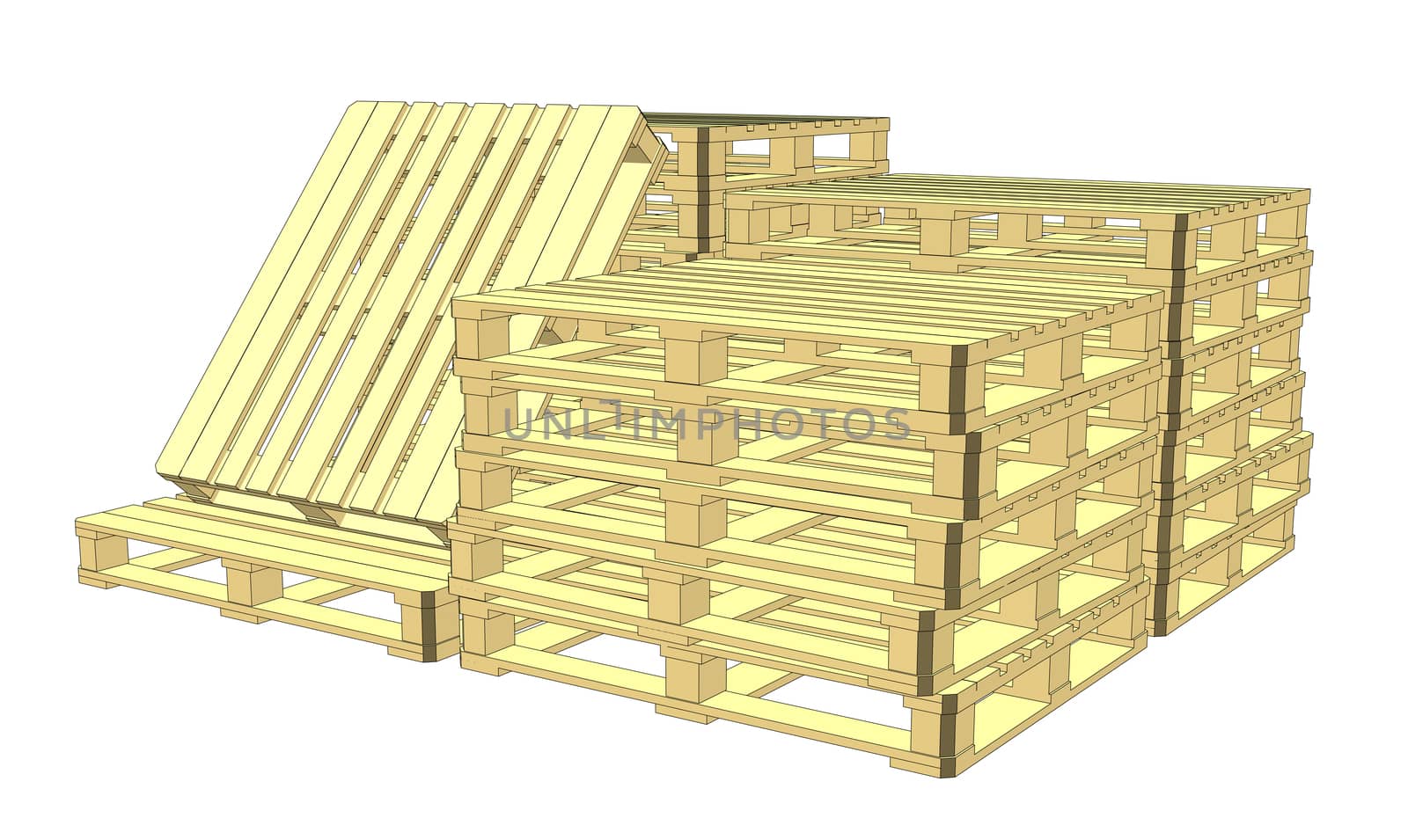 Wooden pallets. Isolated on white. 3d illustration