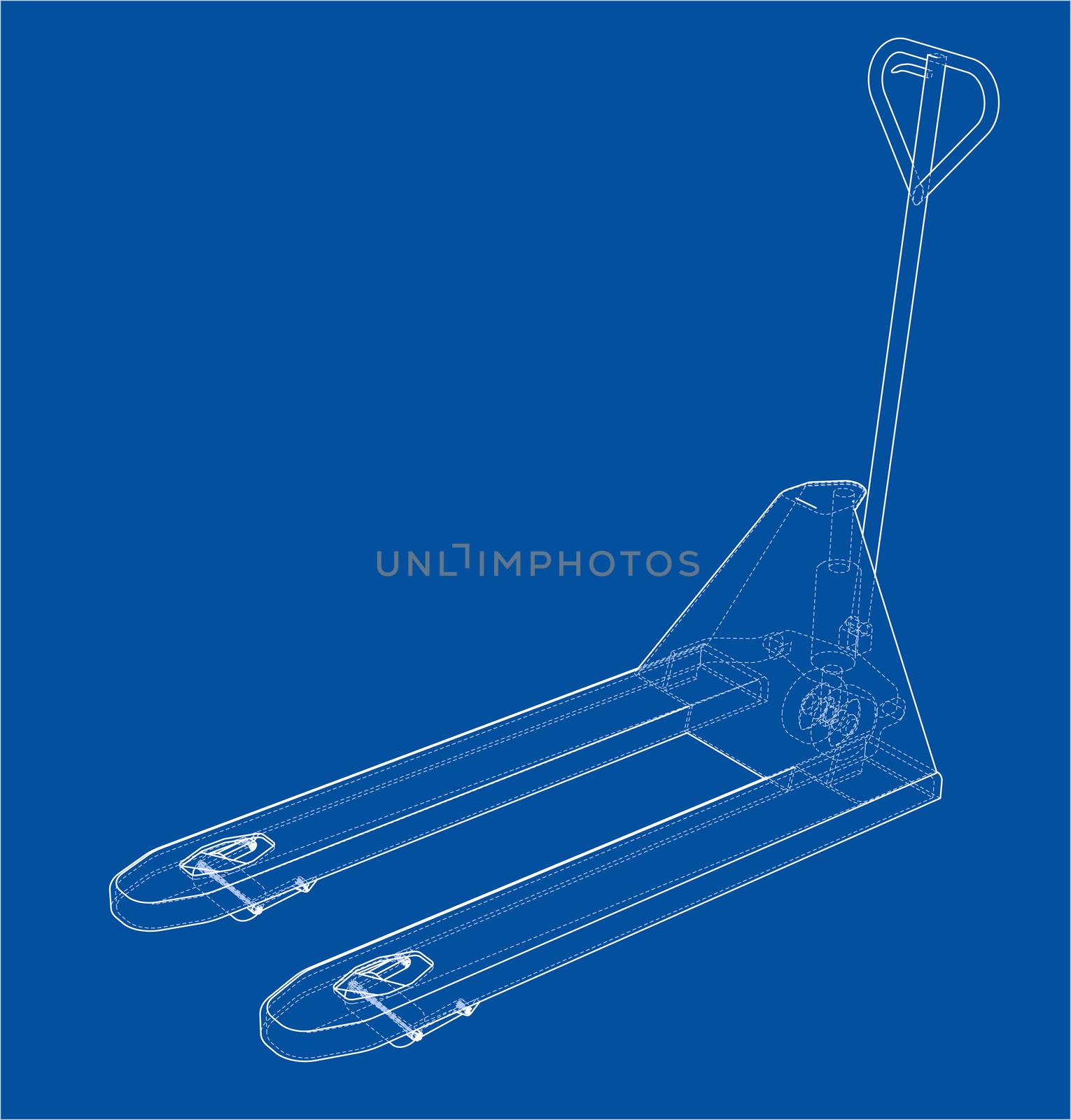 Hand pallet truck. 3d illustration. Wire-frame style