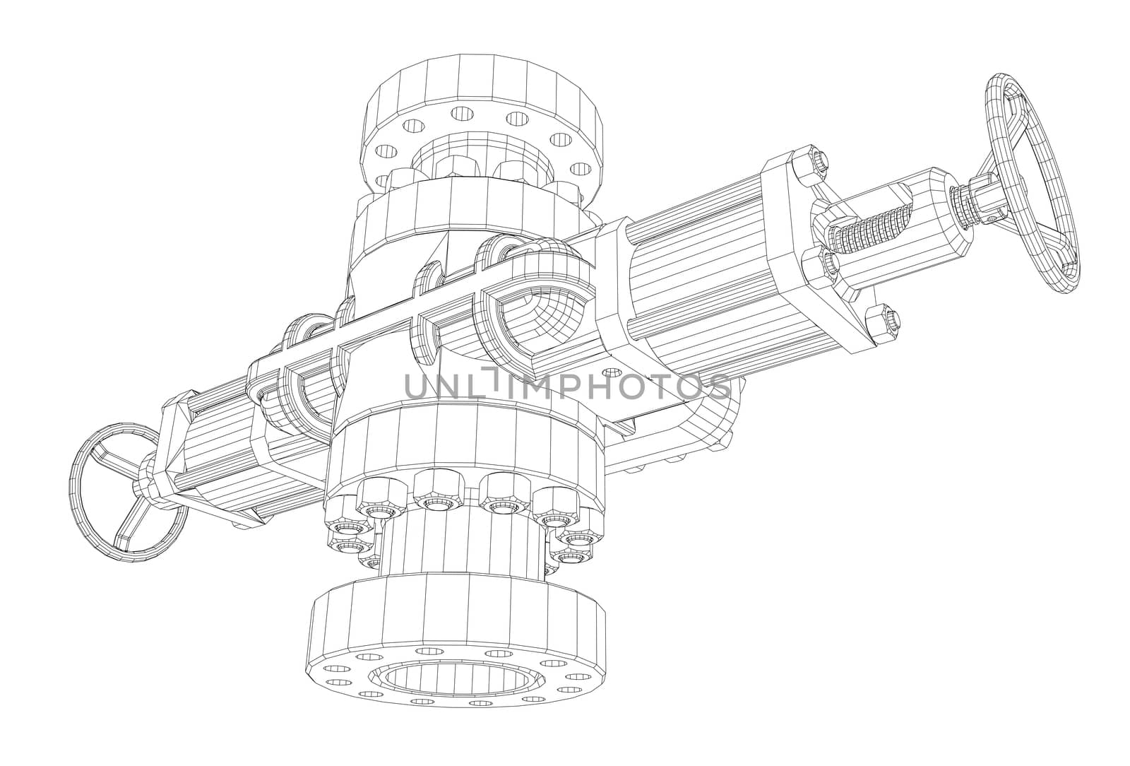 Blowout preventer. Wire frame style. 3d illustration. Concept of the oil industry