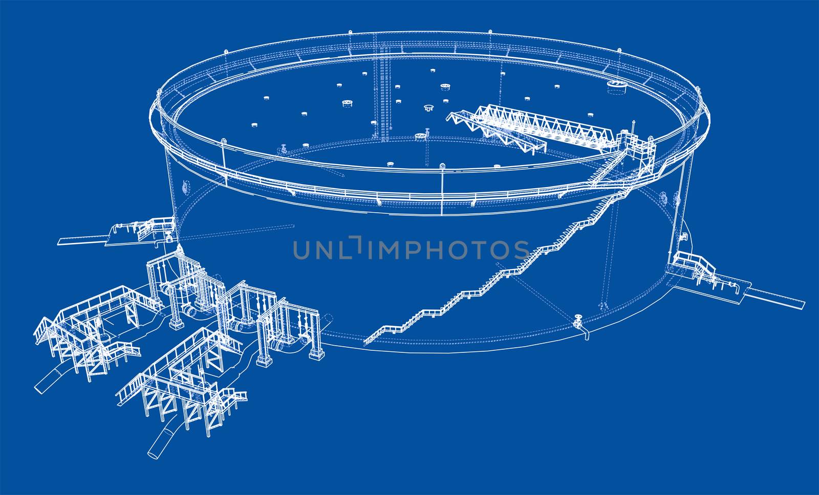 Oil storage tank. 3d illustration. Wire-frame style