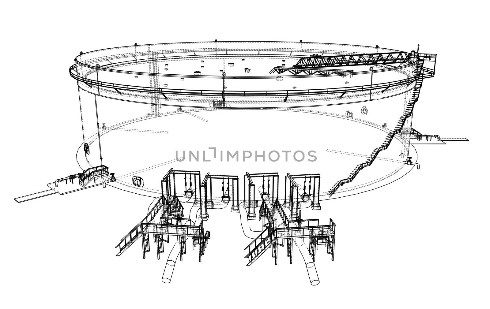 Oil storage tank. 3d illustration. Wire-frame style