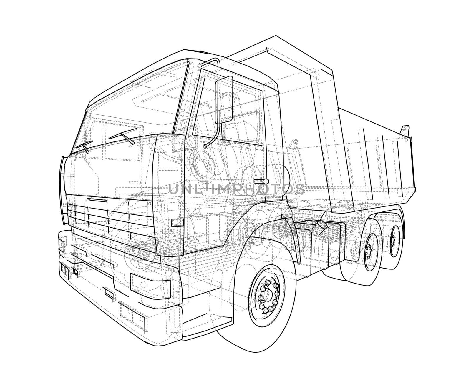 Dump truck. 3d illustration by cherezoff