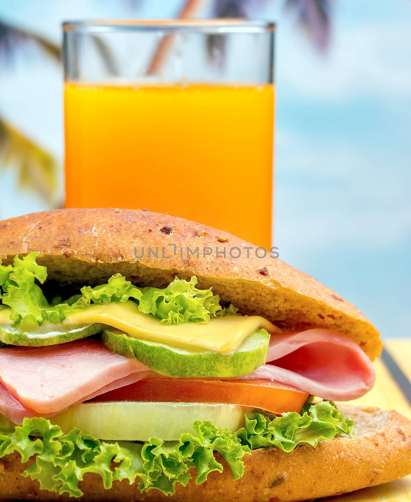 Juice And Sandwich Showing Orange Drink And Fruity