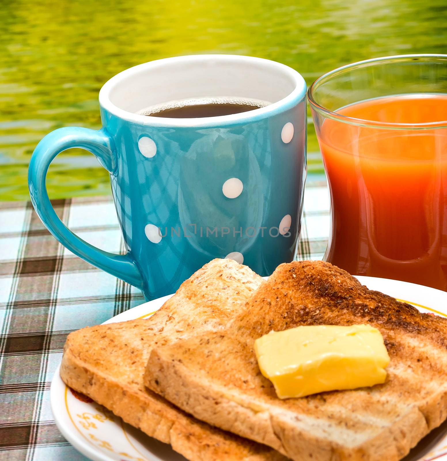 Outdoor Breakfast Toast Shows Meal Time And Breaks  by stuartmiles