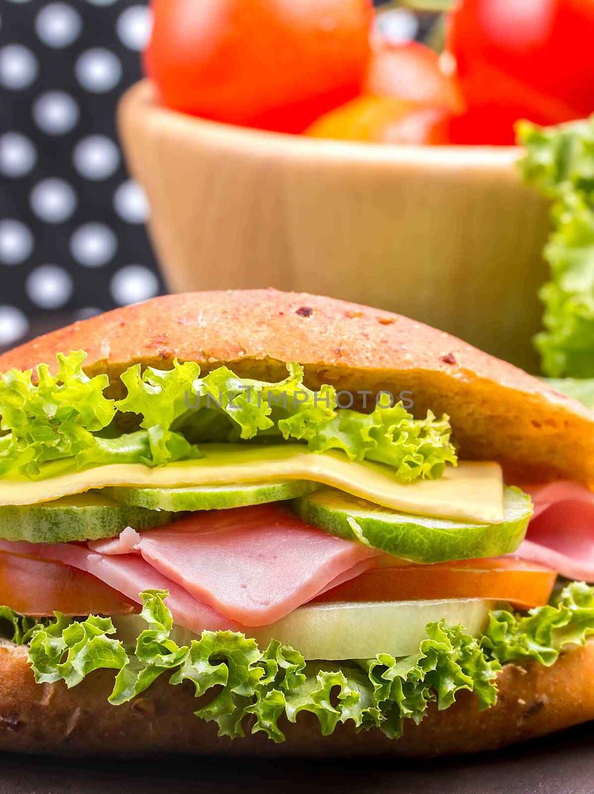 Cheese Ham Sandwich Shows Bread Roll And Slice  by stuartmiles