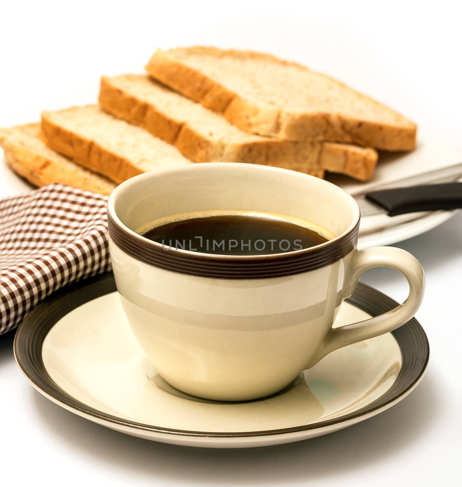 Bread And Coffee Indicates Meal Time And Black  by stuartmiles