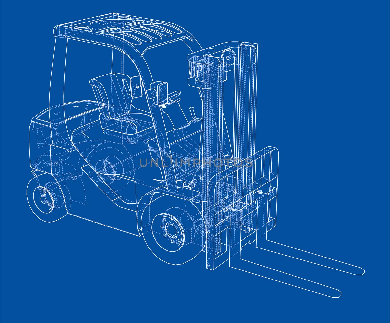 Forklift concept. 3d illustration by cherezoff