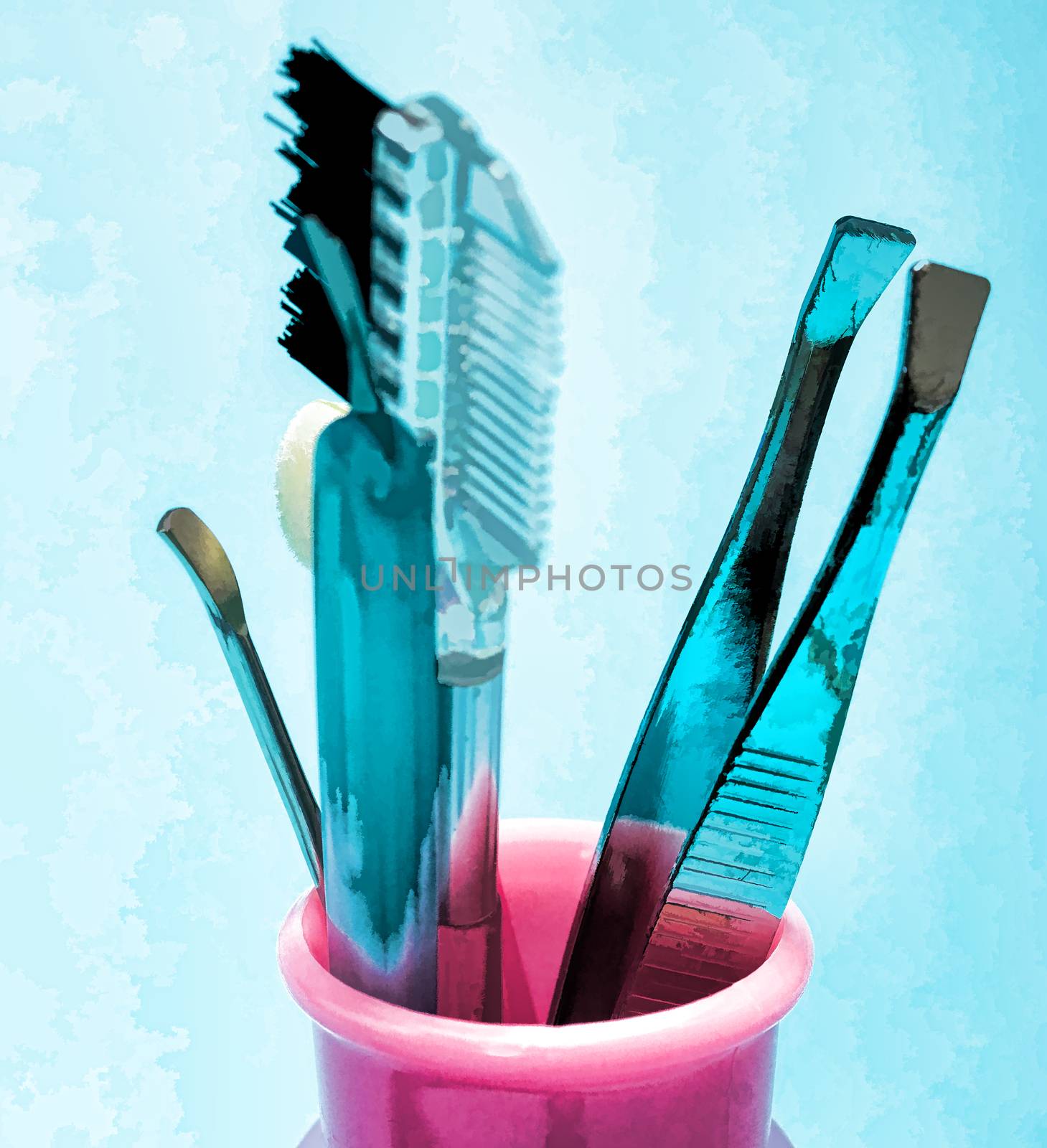 Cosmetic Makeup Tool Represents Eyebrow Tweezers And Brush  by stuartmiles
