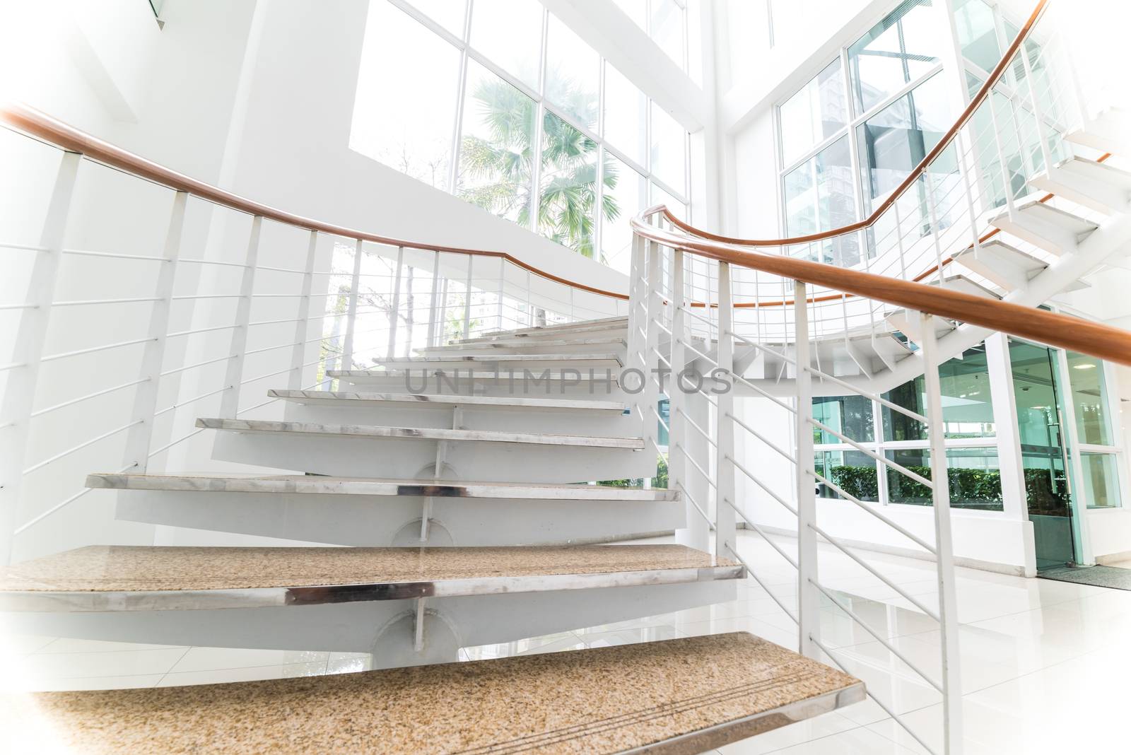 Close up and details of        modern stairs with white space.