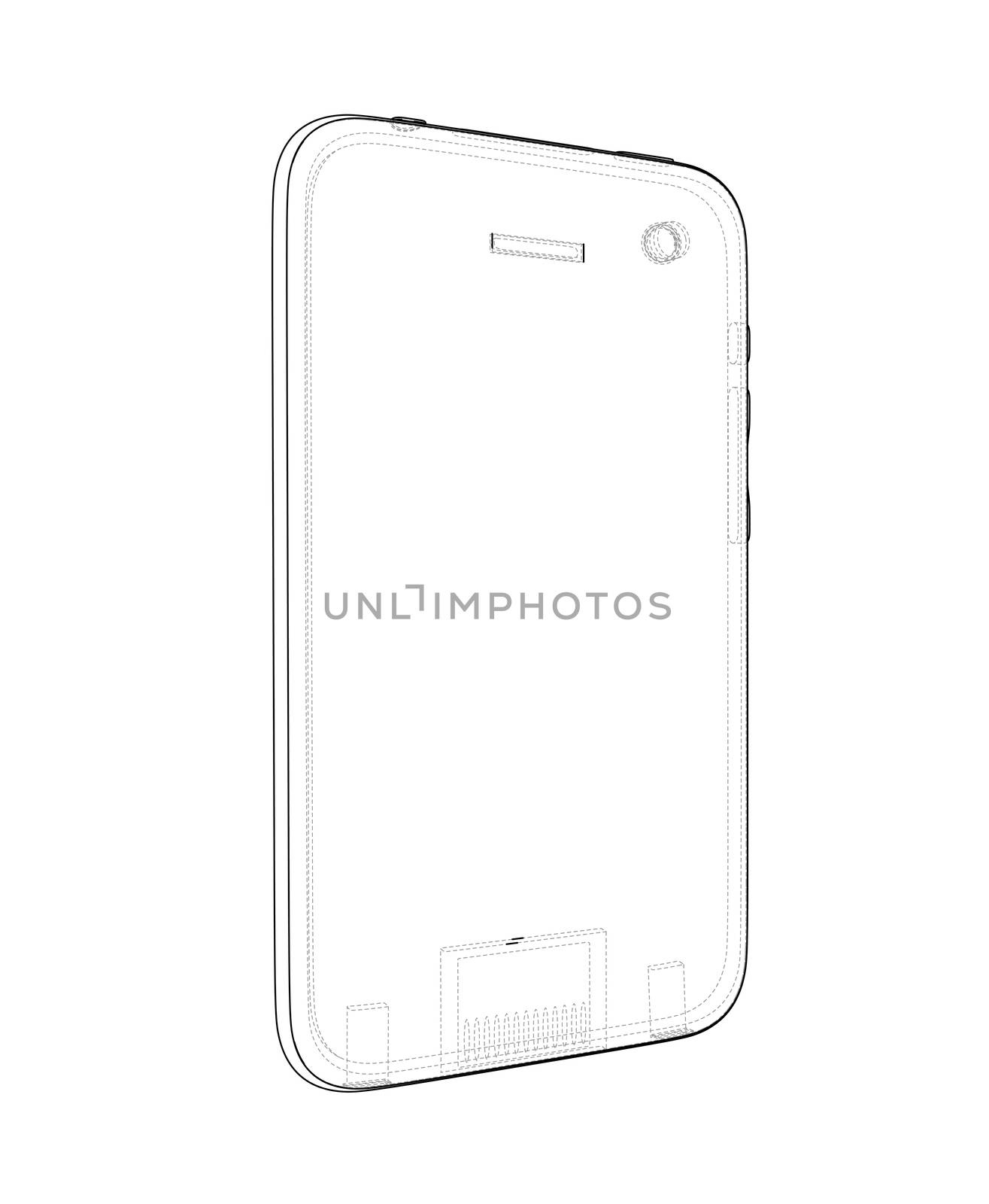 Sketch of mobile phone. 3d illustration. Wire-frame style