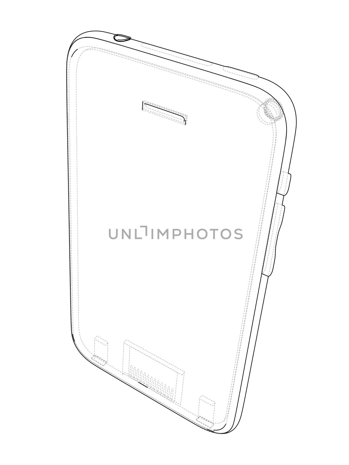 Sketch of mobile phone. 3d illustration. Wire-frame style