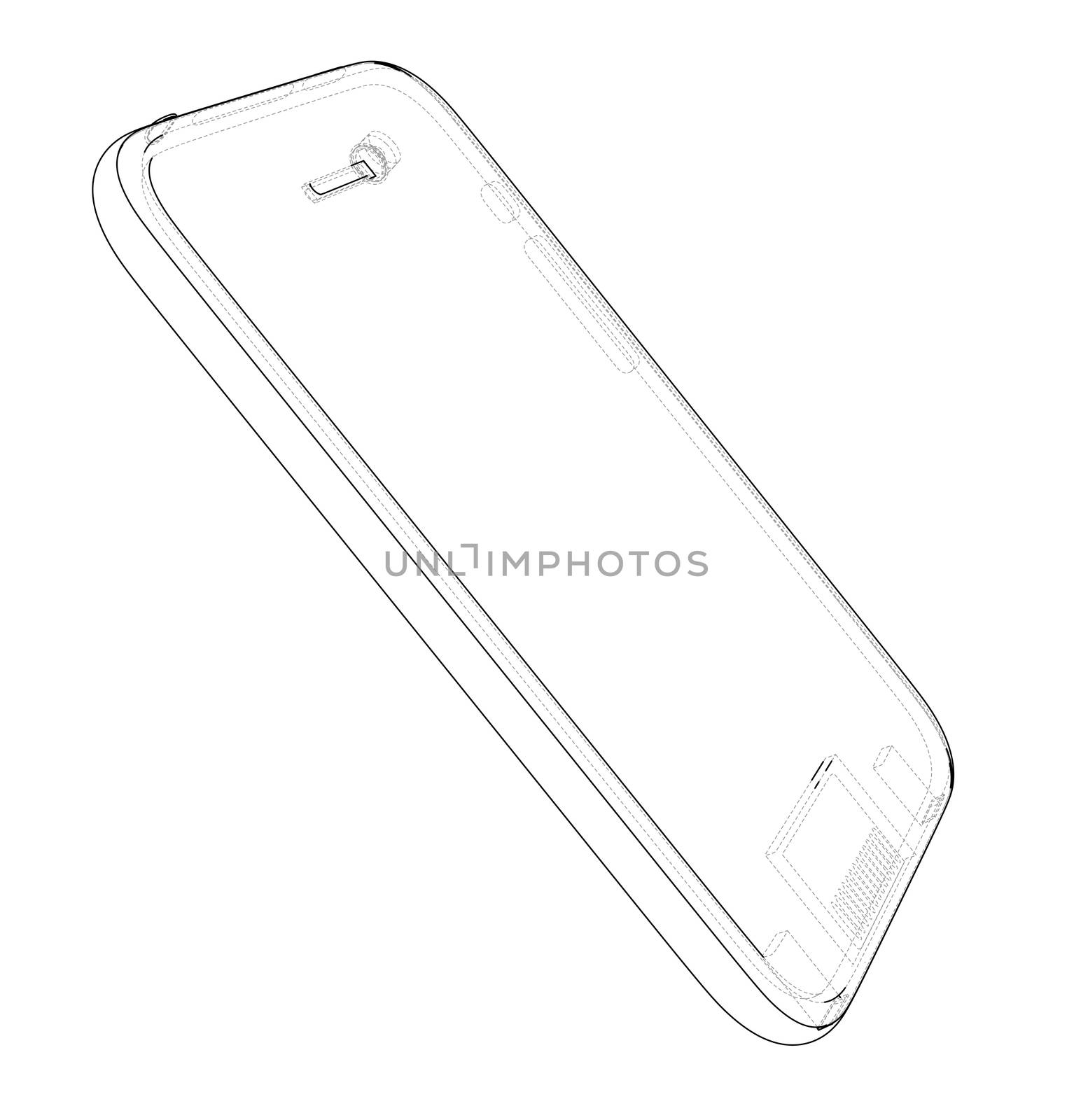 Sketch of mobile phone. 3d illustration. Wire-frame style