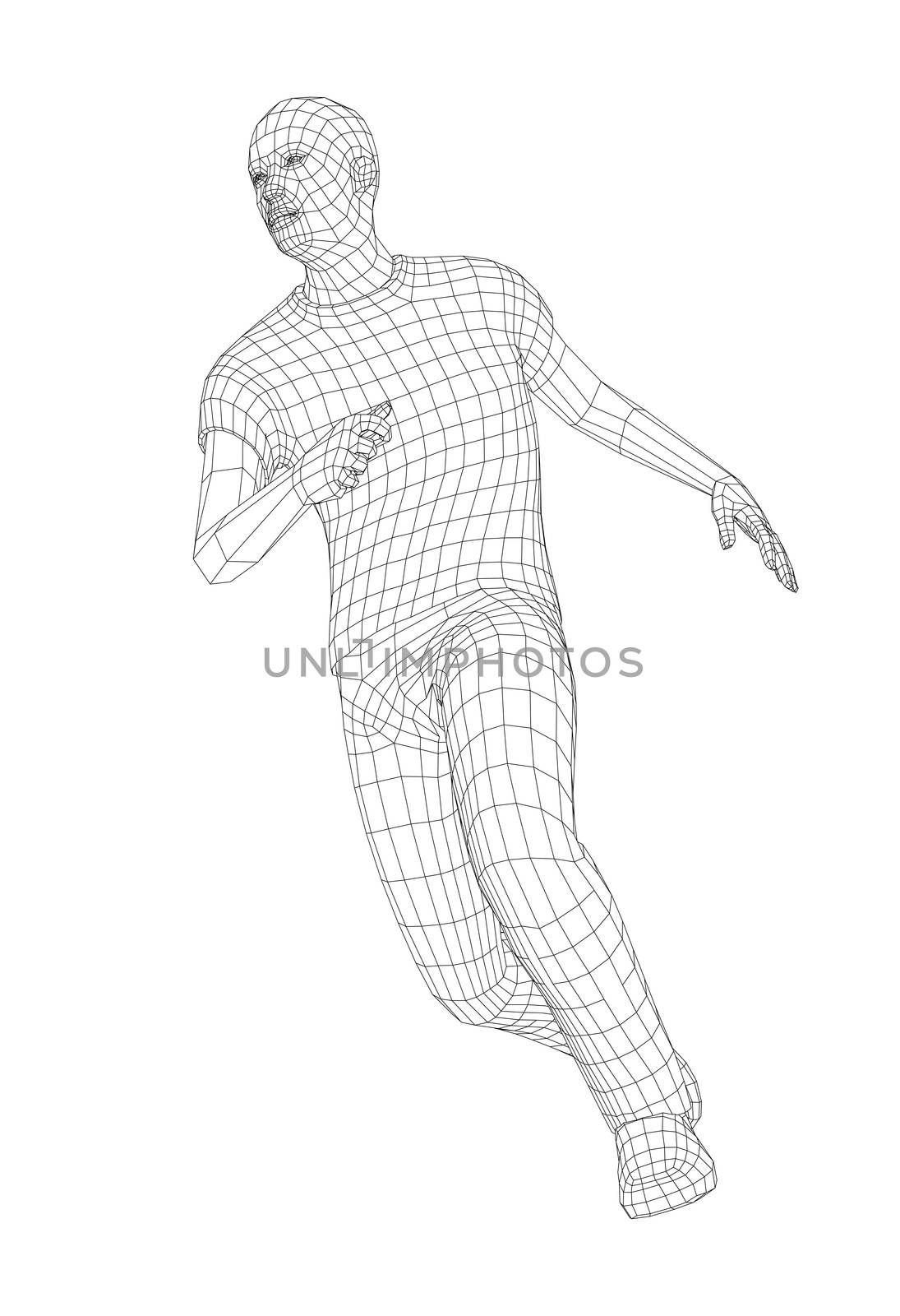 Wire frame running man. 3d illustration. Technology concept