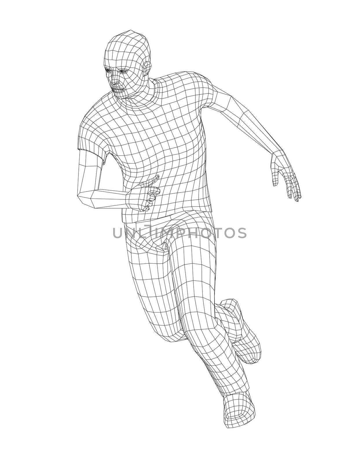 Wire frame running man. 3d illustration. Technology concept