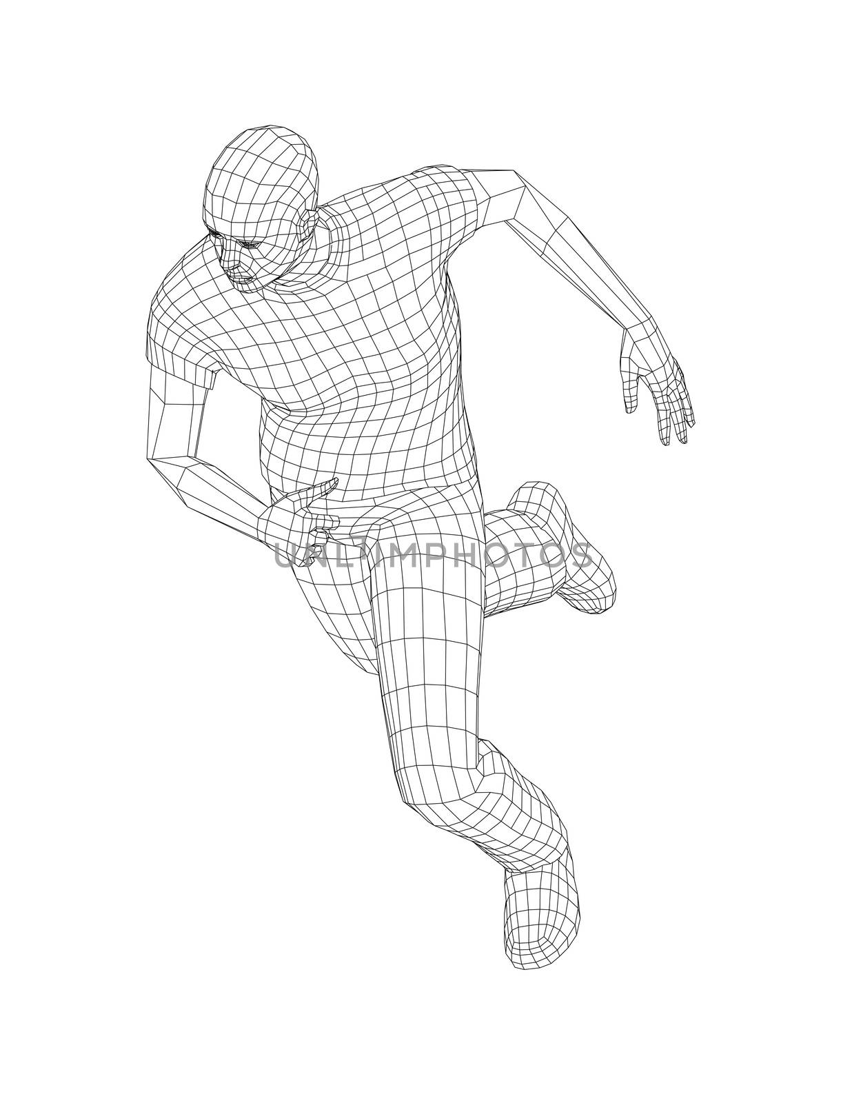 Wire frame running man. 3d illustration. Technology concept