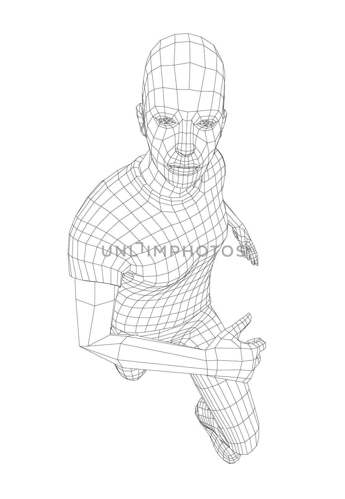 Wire frame running man. 3d illustration. Technology concept