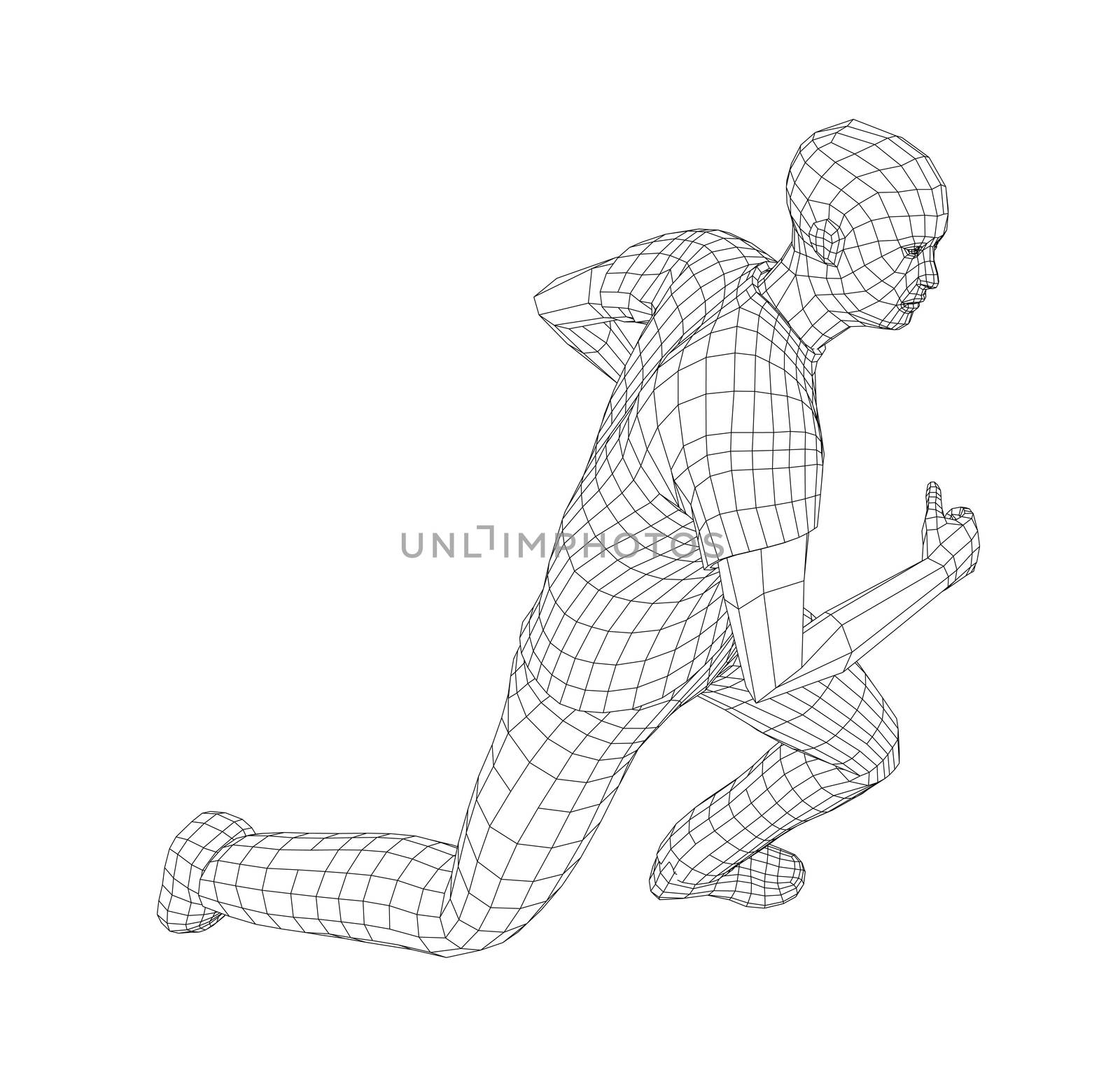 Wire frame running man. 3d illustration. Technology concept