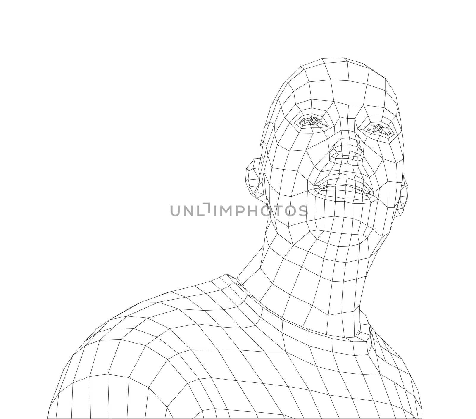 Wire frame mans head. 3d illustration. Technology concept