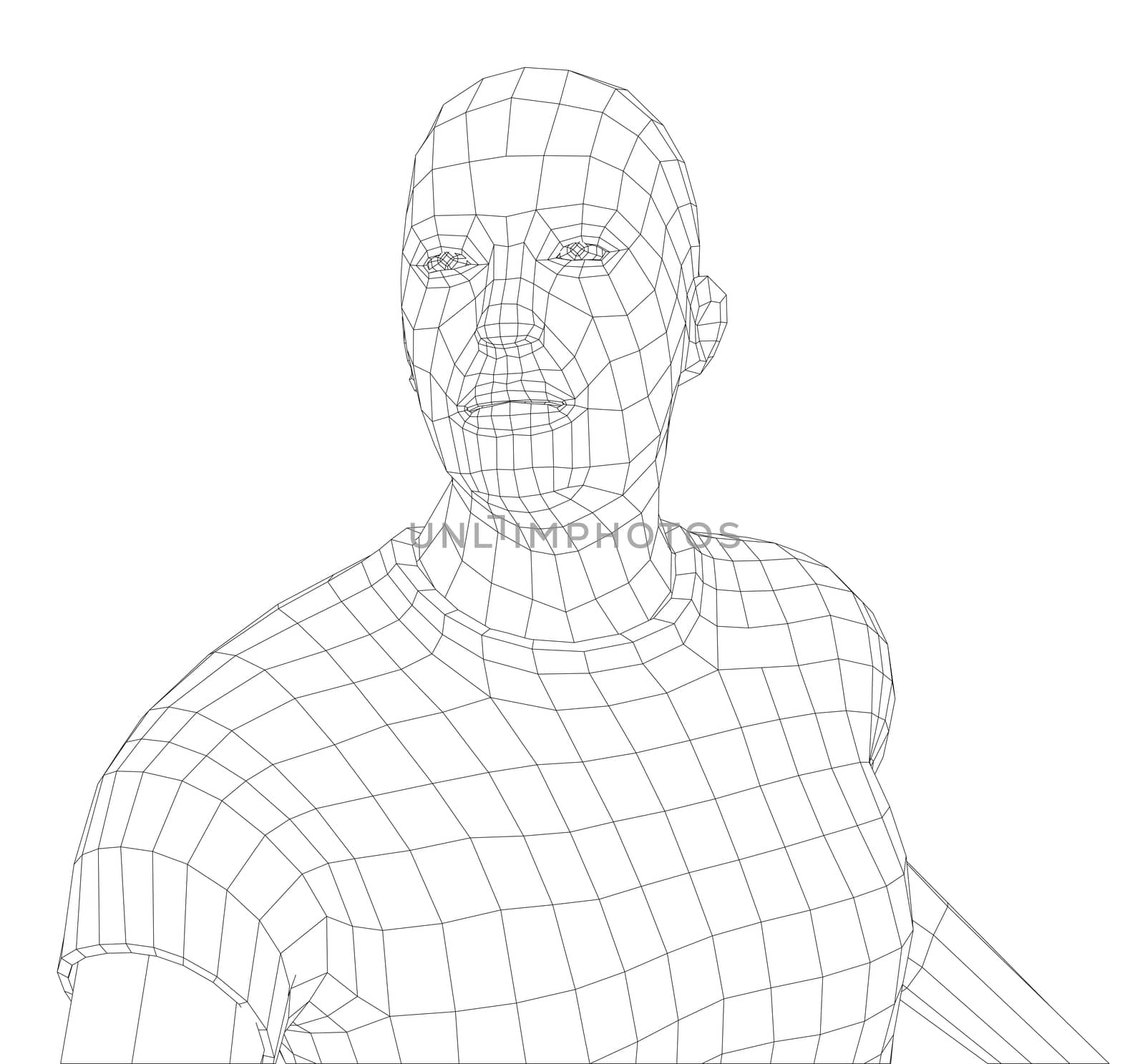 Wire frame mans head. 3d illustration. Technology concept