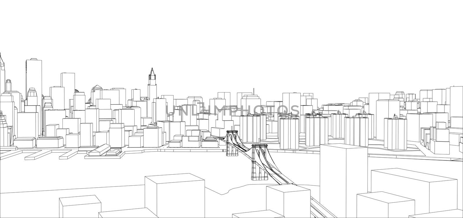 Wire-frame New York City, Blueprint Style by cherezoff
