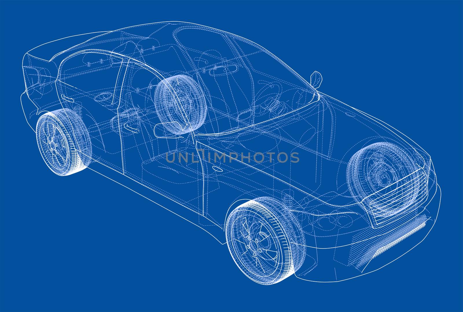 Concept car outline. 3d illustration. Wire-frame style