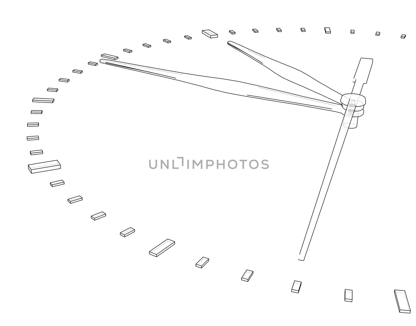 Clock face. Perspective view. 3d illustration. Wire-frame style