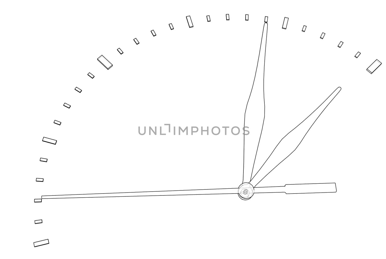Clock face. Perspective view. 3d illustration. Wire-frame style