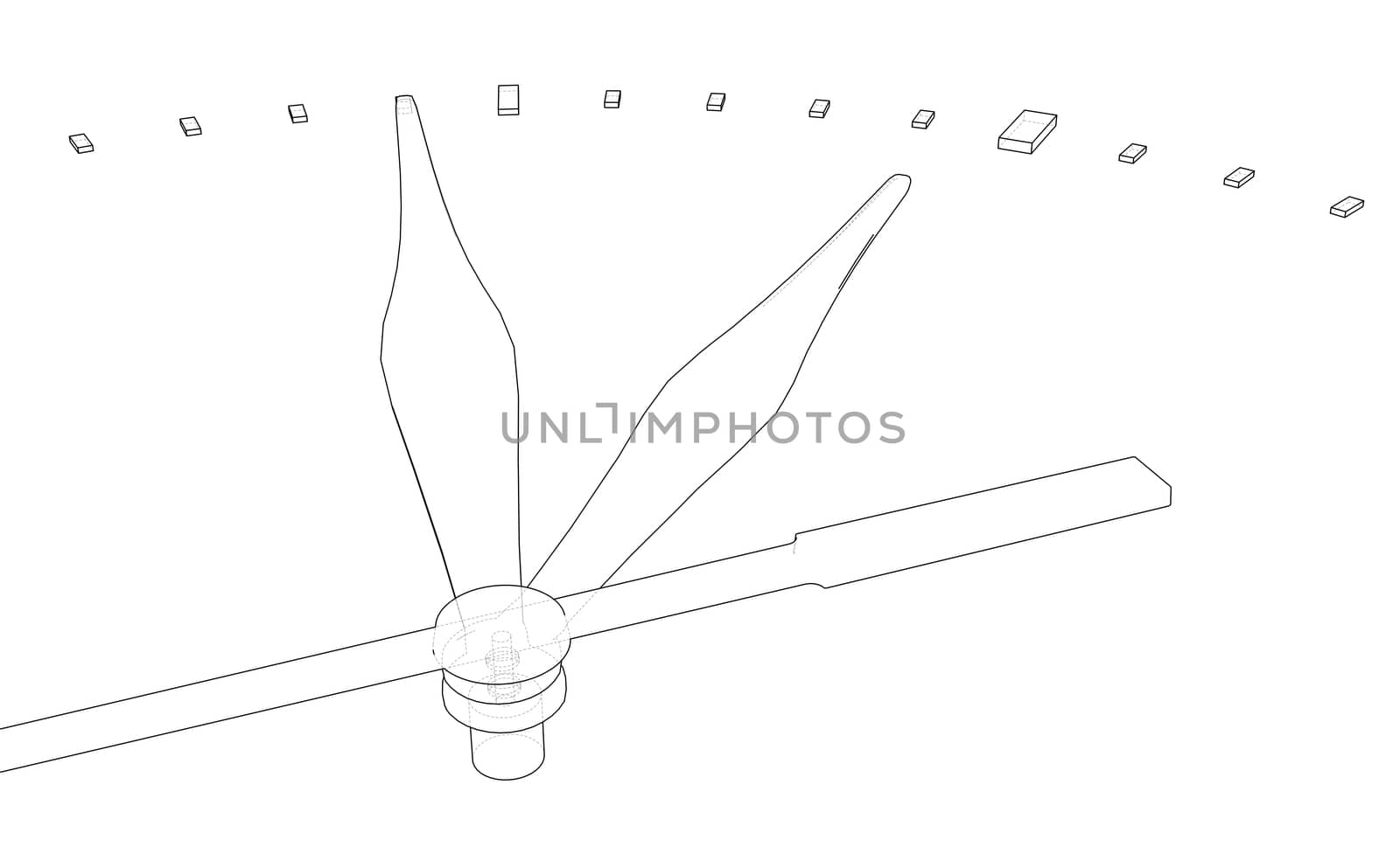 Clock face. Perspective view. 3d illustration. Wire-frame style