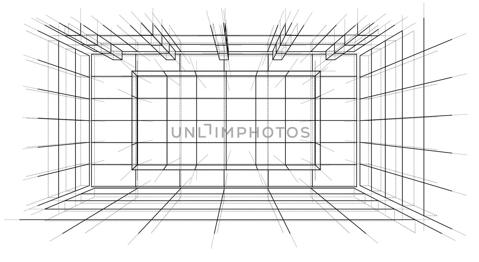 Abstract Wireframe Interior. Sketch Style. 3d illustration