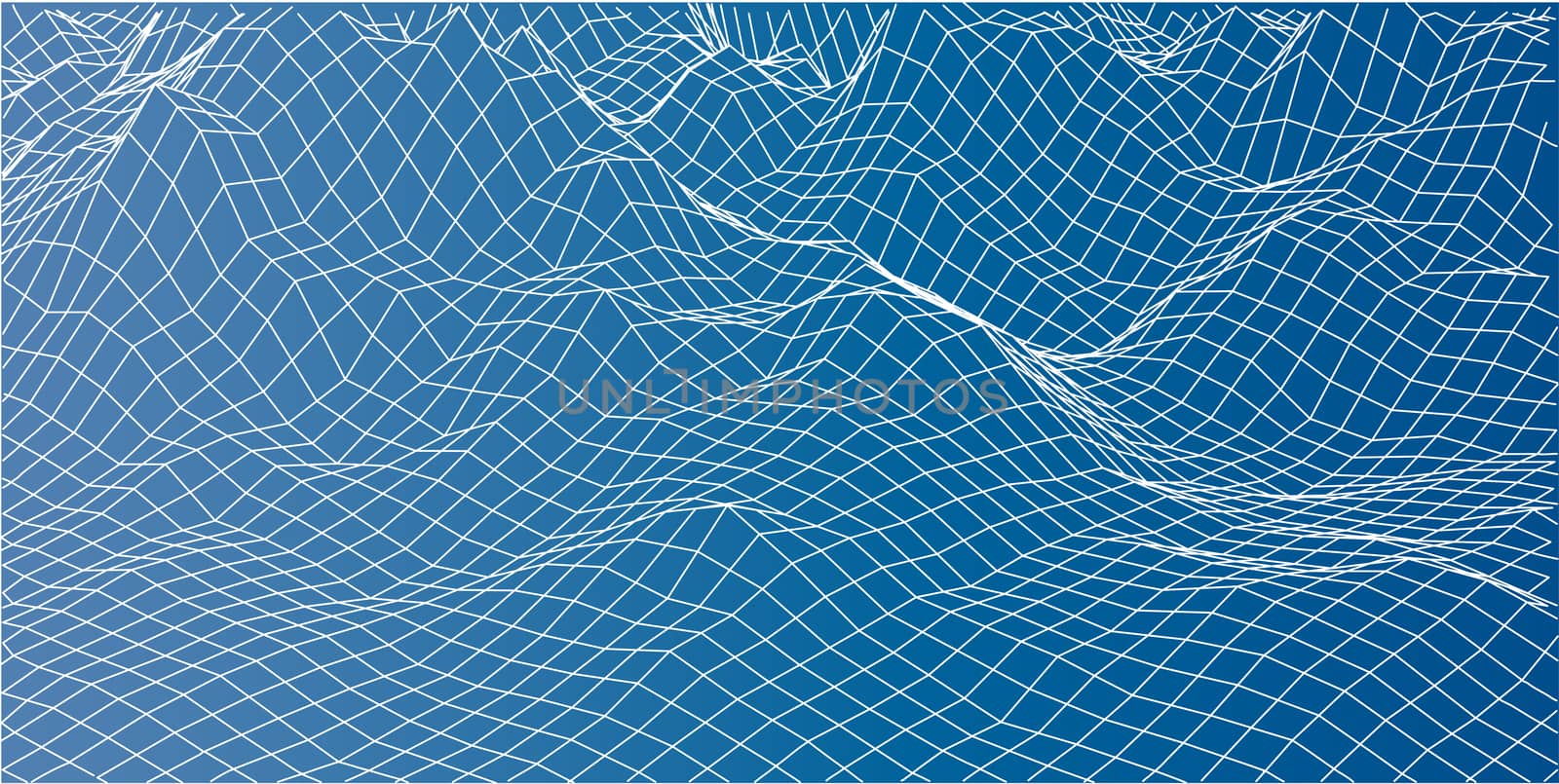 3D Wireframe Landscape. Blue Gradient Background. 3d illustration