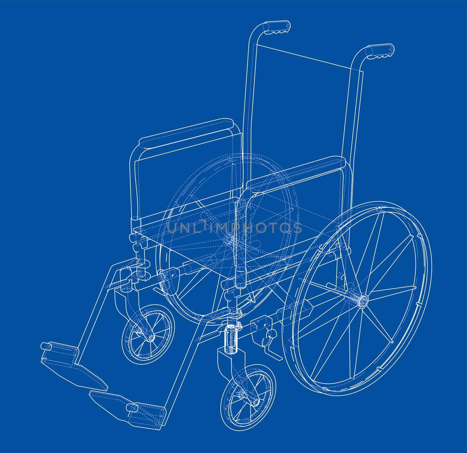 Sketch of wheelchair. 3d illustration. Wire-frame style